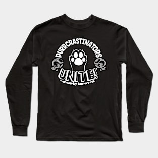Lazy cat lovers tee - Purrcrastinators unite! Long Sleeve T-Shirt
